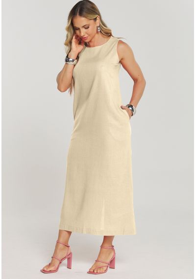 VESTIDO LINHO CASUAL - 2693.BEGE - RUDÉLY LOJA