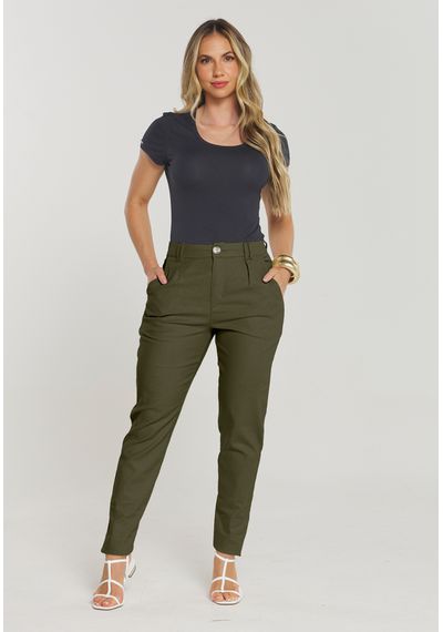 CALÇA LINHO ALFAIATARIA - 5371.VERDE MILITAR - RUDÉLY LOJA