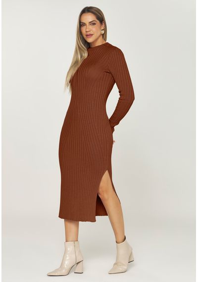 VESTIDO TRICÔ CANELADO YORK - 9829.COBRE - RUDÉLY LOJA