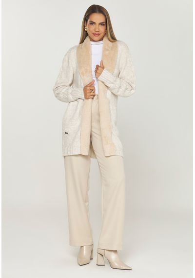 CASACO TRICÔ DETALHE SUEDE - 9864.BEGE - RUDÉLY LOJA