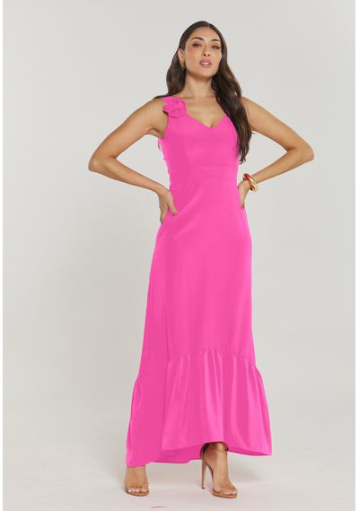 VESTIDO FLUID COM FLOR - 2695.ROSA INTENSO - RUDÉLY LOJA