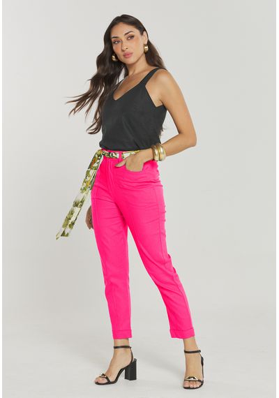 CALÇA LINHO FAIXA ESTAMPADA - 5408.PINK - RUDÉLY LOJA