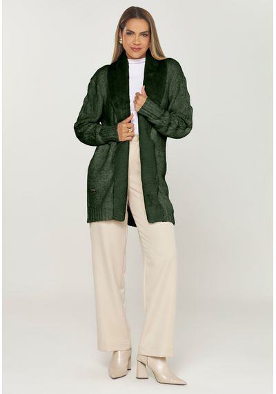 CASACO TRICÔ DETALHE SUEDE - 9864.VERDE MILITAR - RUDÉLY LOJA