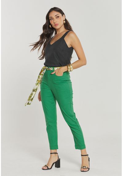 CALÇA LINHO FAIXA ESTAMPADA - 5408.VERDE - RUDÉLY LOJA