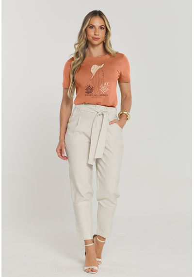 T-SHIRT MULHER CHAPÉU - 8819.TELHA - RUDÉLY LOJA