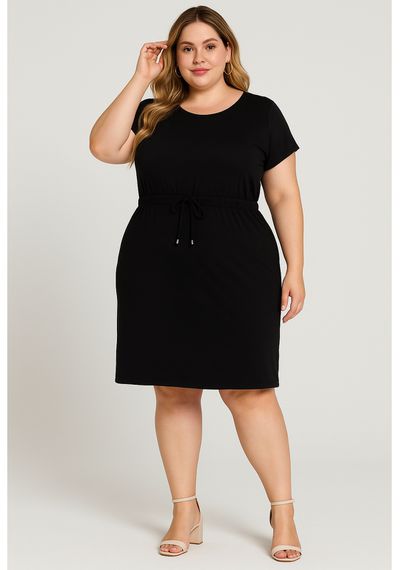 VESTIDO CANELADO PLUS SIZE - 2668.PRETO - RUDÉLY LOJA