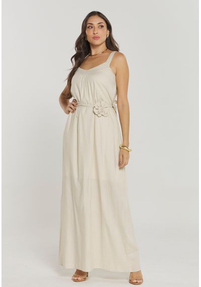 VESTIDO FLOR CINTO - 2691.BEGE - RUDÉLY LOJA
