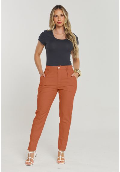 CALÇA LINHO ALFAIATARIA - 5371.TELHA - RUDÉLY LOJA