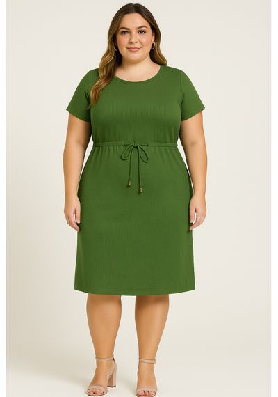 VESTIDO CANELADO PLUS SIZE - 2668.VERDE MILITAR - RUDÉLY LOJA