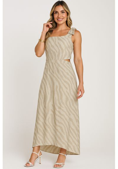 VESTIDO VISCOSE ANIMAL - 2692.BEGE - RUDÉLY LOJA