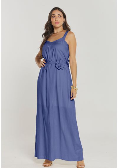 VESTIDO FLOR CINTO - 2691.AZUL INTENSO - RUDÉLY LOJA