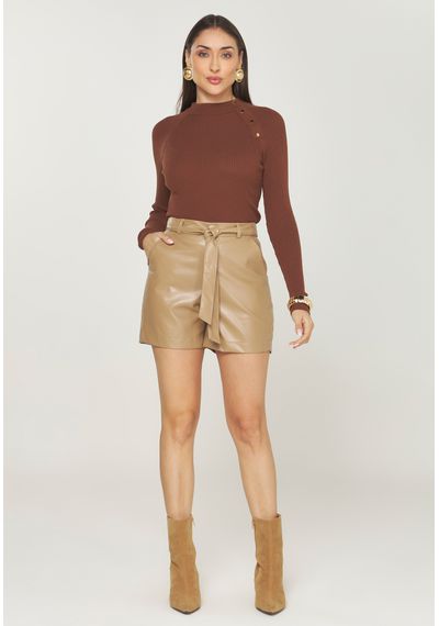 BLUSA CROPPED COM BOTÃO - 9807.MARROM - RUDÉLY LOJA