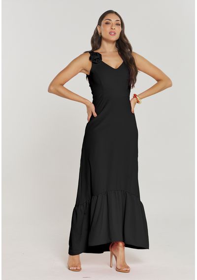 VESTIDO FLUID COM FLOR - 2695.PRETO - RUDÉLY LOJA