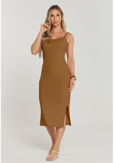 VESTIDO ALÇA CANELADO - 2649.MARROM CLARO - RUDÉLY LOJA