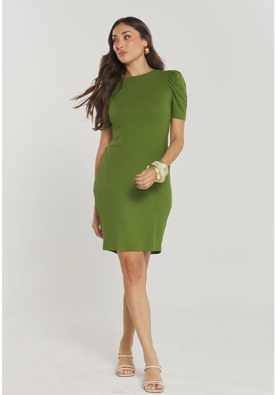 VESTIDO CANELADO BUFANTE - 2646.VERDE MILITAR - RUDÉLY LOJA