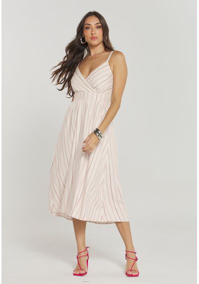VESTIDO ALÇA LISTRADO - 2680.BEGE - RUDÉLY LOJA