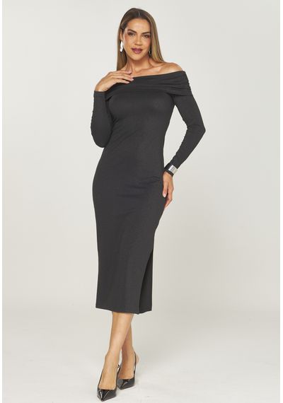 VESTIDO OMBRO A OMBRO BRILHO - 2712.PRETO - RUDÉLY LOJA
