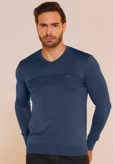 SUÉTER MASCULINO RELEVO - 9226.AZUL JEANS - RUDÉLY LOJA