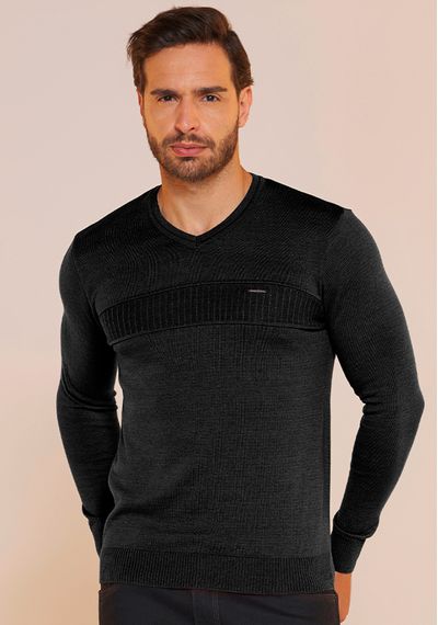 SUÉTER MASCULINO RELEVO - 9226.PRETO MESCLA - RUDÉLY LOJA