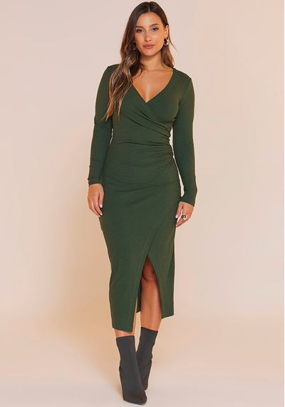 VESTIDO MIDI CANELADO - 2677.VERDE - RUDÉLY LOJA