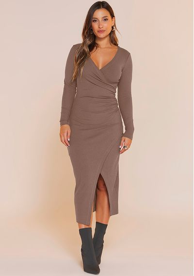 VESTIDO MIDI CANELADO - 2677.ROSA - RUDÉLY LOJA