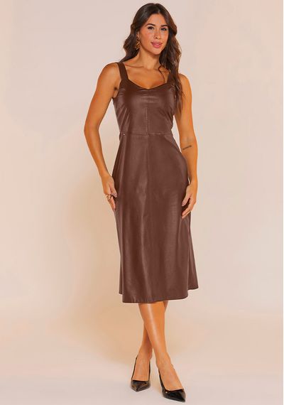 VESTIDO ALÇA PU - 2678.MARROM - RUDÉLY LOJA