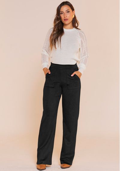 CALÇA WIDE LEG SARJA - 5396.PRETO - RUDÉLY LOJA