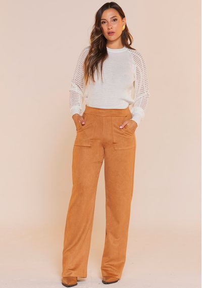 CALÇA WIDE LEG SARJA - 5396.CARAMELO - RUDÉLY LOJA