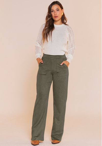 CALÇA WIDE LEG SARJA - 5396.VERDE MILITAR - RUDÉLY LOJA