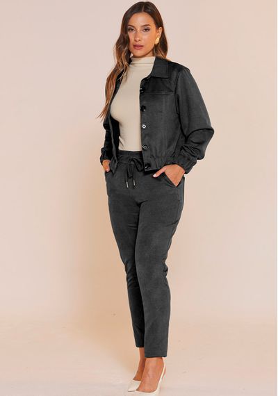JAQUETA SUEDE SARJADA - 7407.PRETO - RUDÉLY LOJA