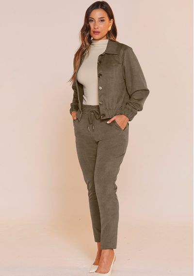 JAQUETA SUEDE SARJADA - 7407.VERDE MILITAR - RUDÉLY LOJA