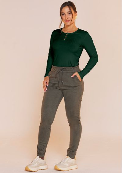 BLUSA CANELADA COM BOTÕES - 8184.VERDE - RUDÉLY LOJA