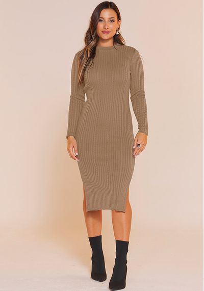 VESTIDO TRICÔ CANELADO - 9591.AREIA - RUDÉLY LOJA