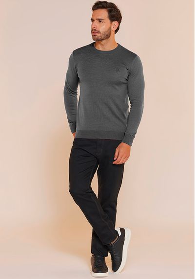 SUÉTER MASCULINO DETALHE DECOTE - 9600.MESCLA ESCU... - RUDÉLY LOJA