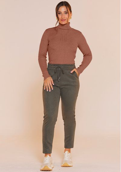 BLUSA TRICÔ GOLA ALTA - 9672.MARROM CLARO - RUDÉLY LOJA