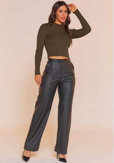 BLUSA CROPPED TRICÔ CANELADO - 9691.VERDE MILITAR - RUDÉLY LOJA