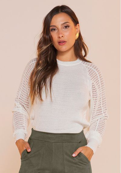 BLUSA YORK MANGA RENDADA - 9751.OFF WHITE - RUDÉLY LOJA