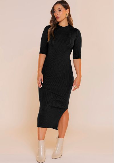 VESTIDO TRICÔ MANGA CURTA - 9761.PRETO - RUDÉLY LOJA