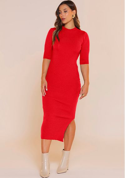 VESTIDO TRICÔ MANGA CURTA - 9761.VERMELHO - RUDÉLY LOJA
