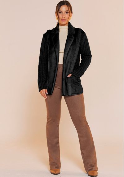 CASACO TRICÔ COM SUEDE - 9778.PRETO - RUDÉLY LOJA