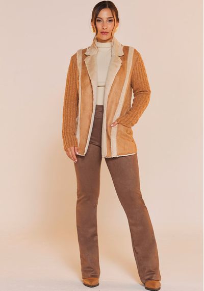 CASACO TRICÔ COM SUEDE - 9778.CARAMELO - RUDÉLY LOJA