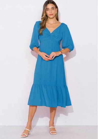 Vestido Viscose Com Torcido - 2633.AZUL TURQUESA - RUDÉLY LOJA