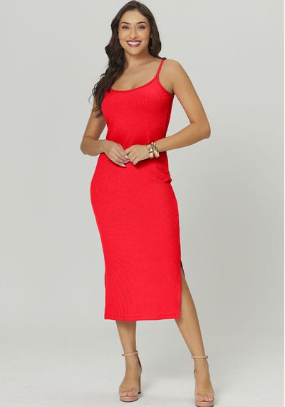 VESTIDO ALÇA CANELADO - 2649.VERMELHO - RUDÉLY LOJA