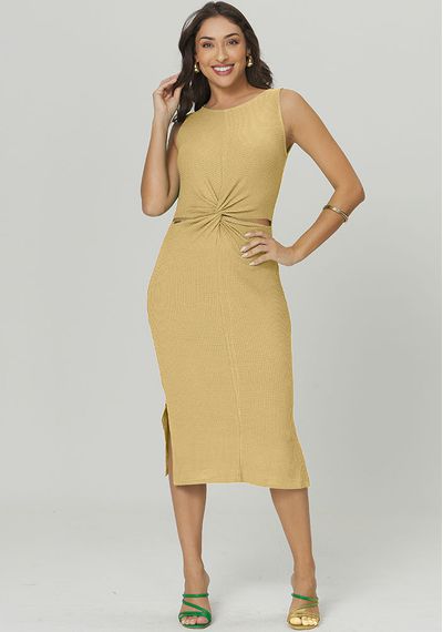 VESTIDO RELEVO COM VAZADOS - 2656.PALHA - RUDÉLY LOJA