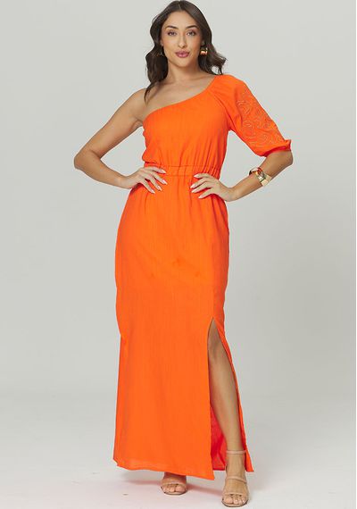 VESTIDO BORDADO MANGA - 2659.TANGERINE - RUDÉLY LOJA