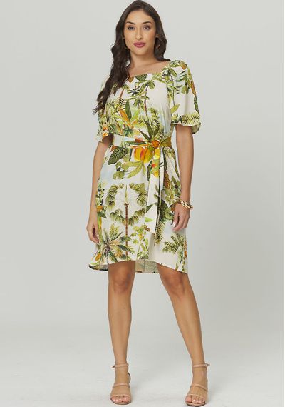 VESTIDO ESTAMPADO COM MANGA - 2665.017 - RUDÉLY LOJA
