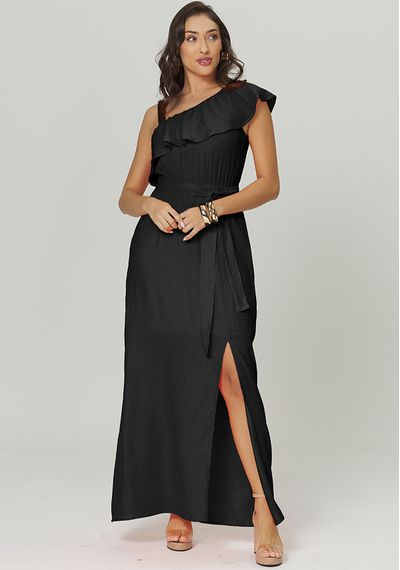 VESTIDO LONGO TEXTURE - 2667.PRETO - RUDÉLY LOJA