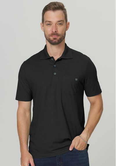 POLO PIQUE COM BOLSO - 3438.PRETO - RUDÉLY LOJA