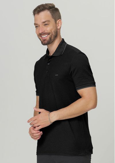 POLO PIQUE MESCLA - 3713.PRETO - RUDÉLY LOJA