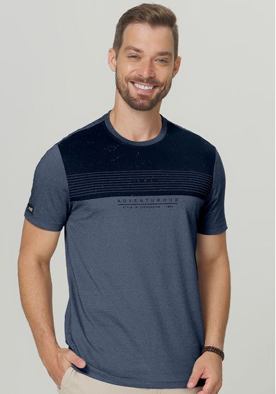 CAMISETA MESCLA LISTRAS - 3730.AZUL JEANS - RUDÉLY LOJA